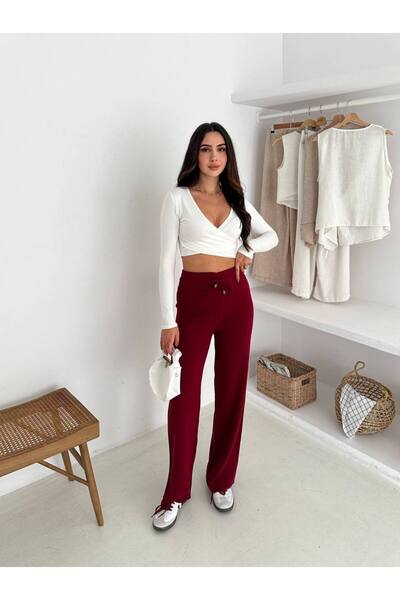 Melff Women's Elastic Waist Lace-Up Knitwear Trousers Standard Size 38 - 46 Compatible