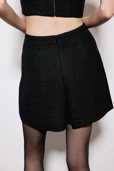 rue Metal Düğmeli Siyah Tüvit Şort