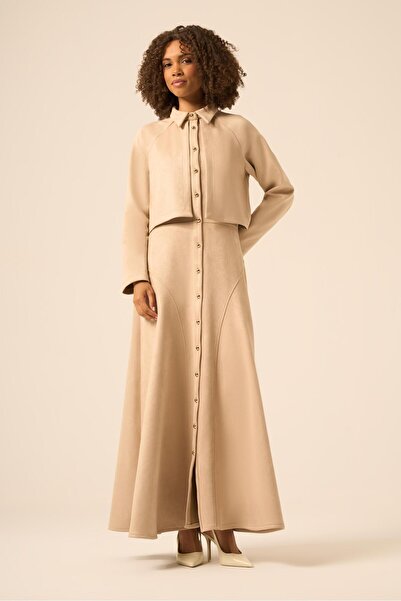 FTZ WOMEN Scuba Süet Bolerolu Elbise Beige 31255