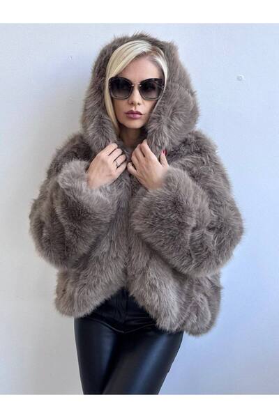 GLAMSI Women's premium quality organic fur coat with Hooded