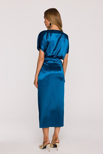 Made of Emotion Rochie din satin M887 cu talie legată