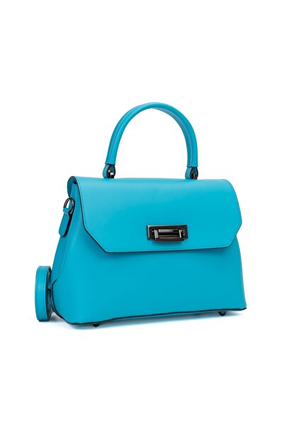 Posete Fagaras Alana Leather Purse - Turquoise, 2 Compartments, 4 Pockets, Non-Adjustable Strap
