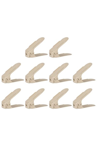MACVI ® Set 10 Adjustable Shoe Organizers, Beige, Space-Saving, Stable, Non-Slip Design.