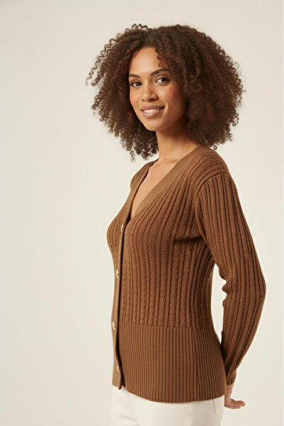 FTZ WOMEN Women's Hair Knitted Cardigan Brown 25237