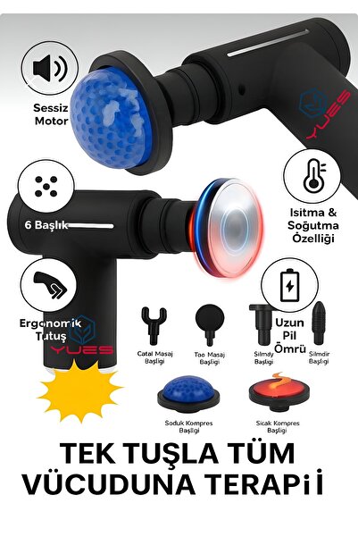 YUES Sıcak & Soğuk Terapili Isıtmalı Masaj Tabancası - Şarjlı Derin Doku Sporcu Masaj Aleti