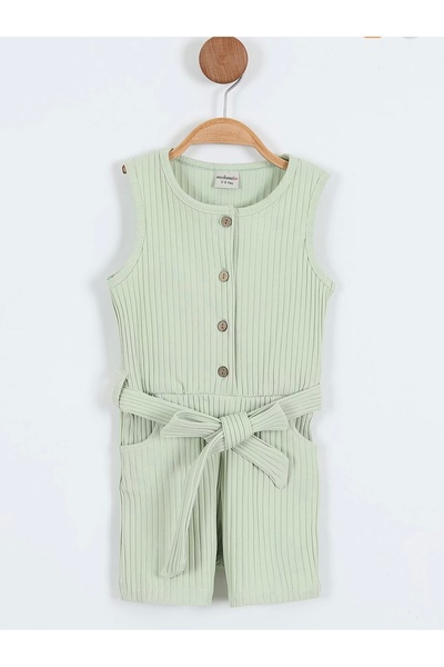 Butik Lena SU YEŞİL DÜĞMELİ KENERLİ CEPLİ KISA KIZ ÇOCUK SALOPET