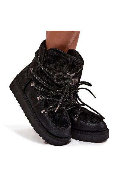 D.Franklin Cizme de zăpadă pentru femei pe platformă cu blană DFSH37005 Negru 39