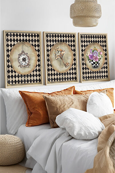 huhuli Vintage Detaylı Ahşap Çerçeveli Tablo Seti Huhu532