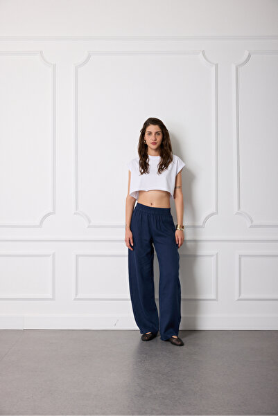 Beyyoglu %100 Keten Beli Lastikli Pantolon