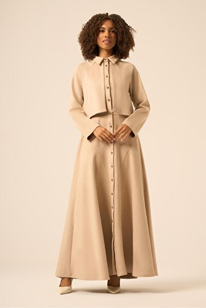 FTZ WOMEN Scuba Süet Bolerolu Elbise Beige 31255