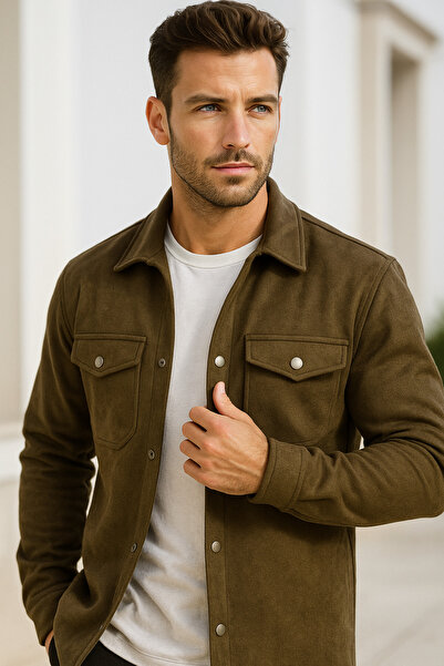 Rich Чоловіча сорочка з товстої замші з двома кишенями, сезонна куртка