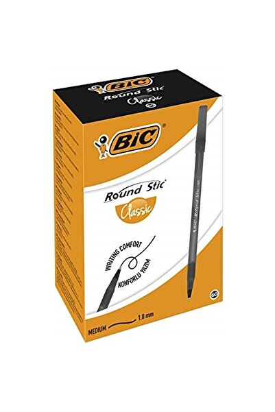 Bic قلم حبر جاف أسود دائري الشكل 60 قطعة للاستخدام طويل الأمد مع جسم أسطواني أنيق