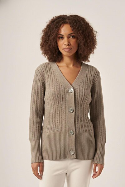 FTZ WOMEN Women's Hair Knitted Cardigan Mink 25237