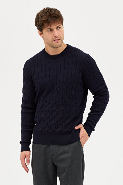 Frappoli Vaclav Чоловічий синій светр з бавовняної тканини з плетеним коміром