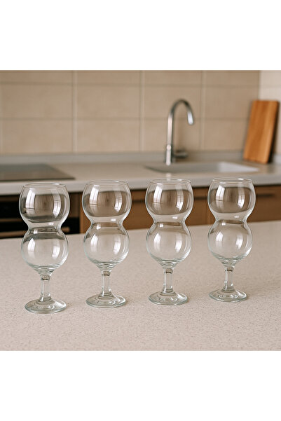 Lüks Sepeti Bila - 4 Pieces Stylishly Designed Double Chamber Glass Cup Set, Juice, Cocktail Stemmed Glass - 380 ml