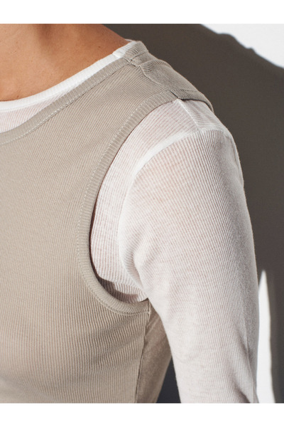 Dilvin 31952 Double Layer 100% Cotton Top-Açık Çağla