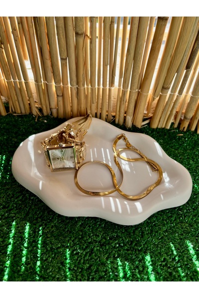 Violet Design Dekoratif beyaz organizer tabak, takı tabağı, 19x12 cm