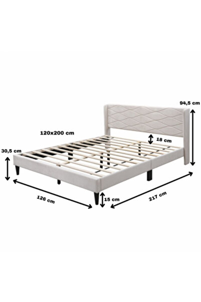 OEM Maya upholstered bed, 120x200, wooden frame with fixed slatted base, Beige color