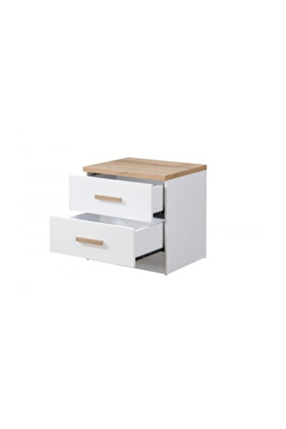 OEM Luna bedside table with 2 drawers, color White+Sonoma, 50x40x50cm