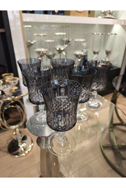 P&ORA PREMIUM KITCHEN PRODUCTS Smoked Crystal Cutting Footed Glass 250 Cc