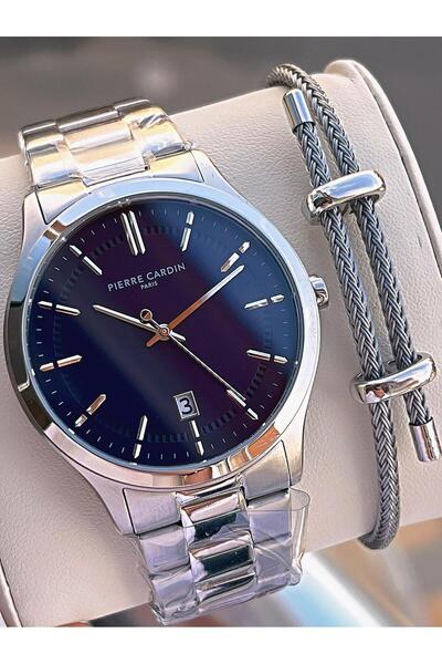 Pierre Cardin ساعة يد رجالية بتصميم إيطالي مع علبة فولاذية وسلك هدية 3 Atm PC...