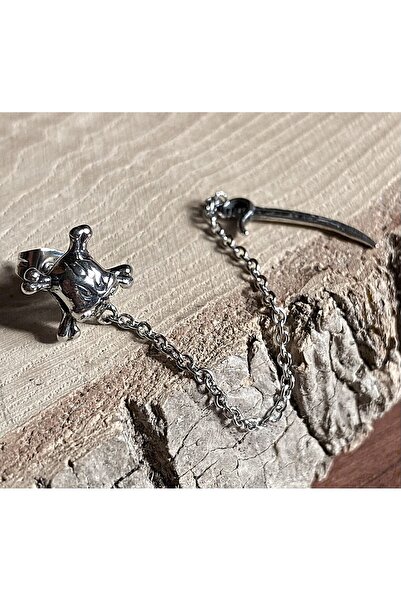 Viking Skull Chain Sword Dangle Chain S+ Quality 316L Stainless Tarnish Free Steel Earring Single