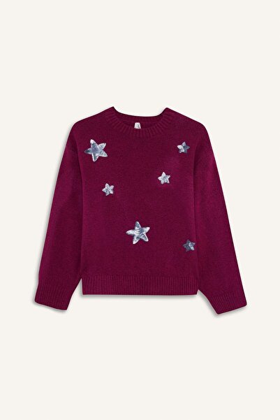 DeFacto Kız Çocuk Bisiklet Yaka İşlemeli Triko Kazak G2145A825WN