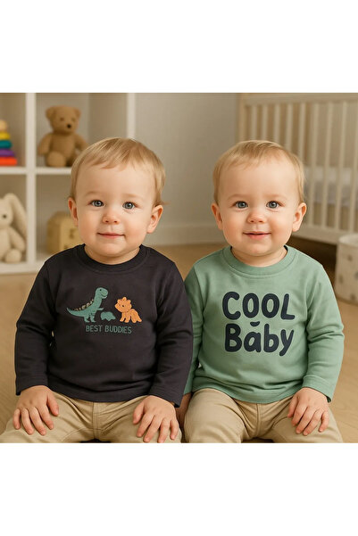 CemBebe Erkek Bebekler İçin Mevsime Uygun İkili Sweatshirt Uzul Kol Baharlı...