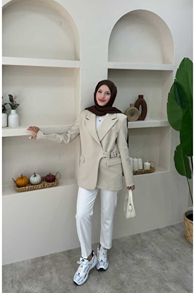 lurex moda Blazer Jacket with Side Belt Detail