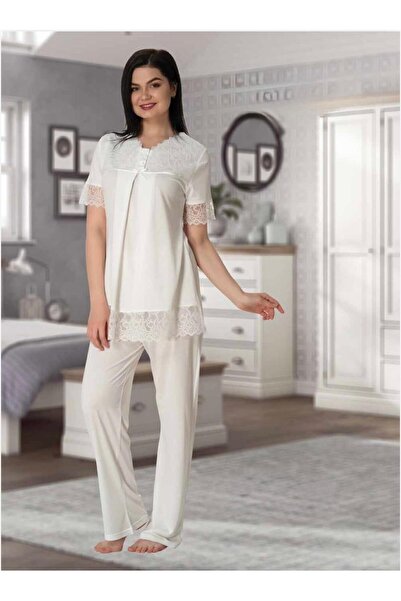 Lohusa Homewear Set de pijamale de maternitate pentru femei, ecru, cu design ...