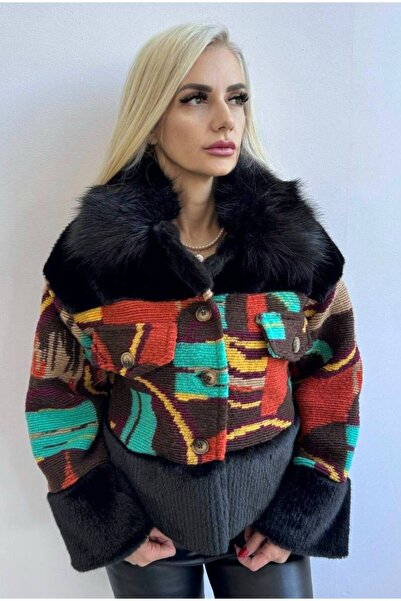 GLAMSI Elegant fuchsia wool jacket with faux fur collar