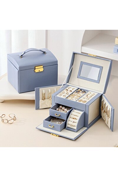 gaman Kadınlar için Çok Bölmeli Kilitli Suni Deri Mücevher Kutusu - Takı Kutusu ve Düzenleyici MK-27