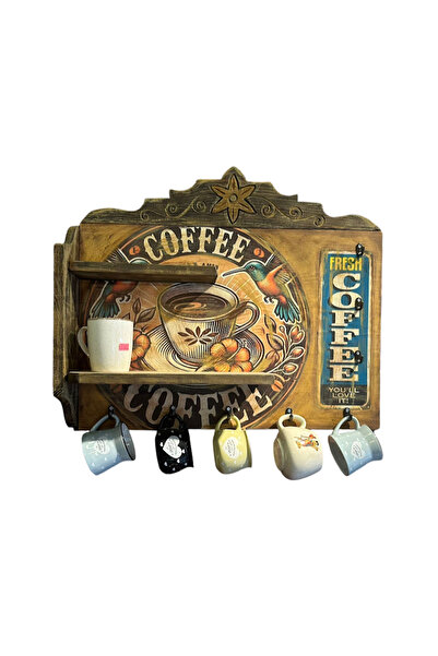 GÜRSES HOME COFEEE KAHVE KÖŞESİ BARDAK ASKILIĞI ÇAM AĞACINDAN EL OYMASI AYRIN...