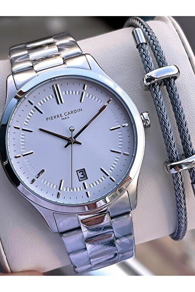Pierre Cardin ساعة يد رجالية بتصميم إيطالي مع علبة فولاذية وسلك هدية 3 Atm PC...