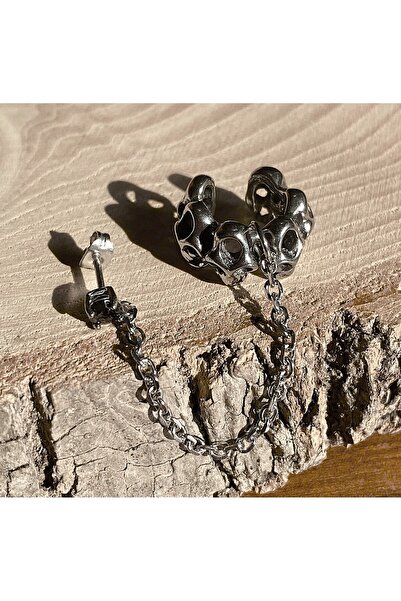 Viking Black Zircon Stone Chain Skull Hamsa Model S+ Quality 316L Stainless Tarnish-Free Steel Earrings&Hamsa
