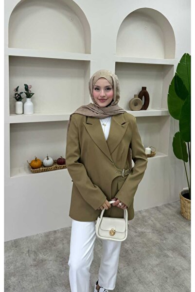 lurex moda Blazer Jacket with Side Belt Detail