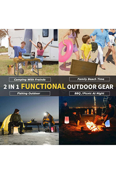 Generic Outdoor Foldable Table with 2 Adjustable Led Stools - Lightweight Portable Camping Table (Brown)