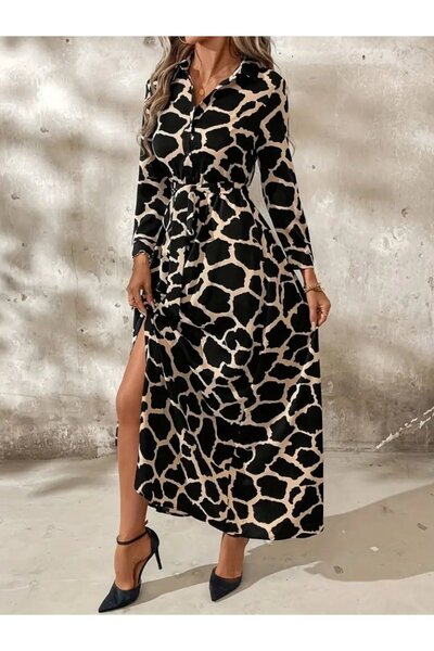 Lady Moss EGECEN Rochie lungă din tricot pentru femei, cu mâneci lungi, cu gu...