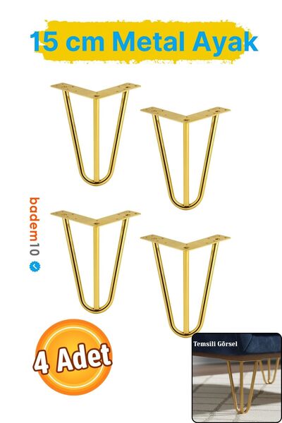 Badem10 Seagull 15 cm 4 Pieces Set Gold Golden Metal Furniture Leg Foot Triangle Modern Sofa Coffee Table Desk Tv Unit