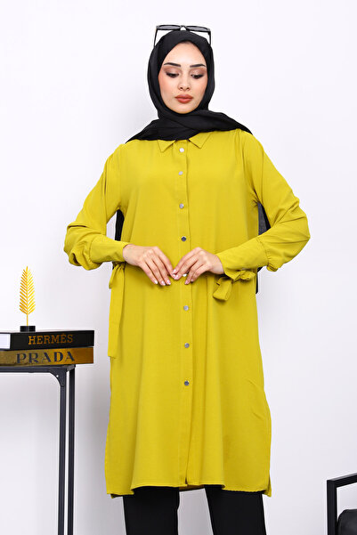 İmajButik Oil Green Sleeve Tie Tunic