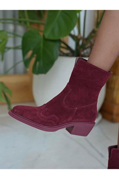 ECENİN BUTİĞİ Krowe Bordo Süet Hakiki Deri Kadın Bot