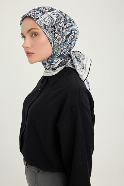 ipekistanbul Eșarfă cu model Vierra - Orașul Echos - Indigo