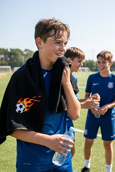 RunGear Up منشفة رياضية سوداء مطرزة لكرة القدم - منشفة تدريب للاعبي كرة القدم...