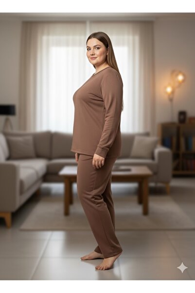 FAMESTEKSTİL Women's Brown Tracksuit Set