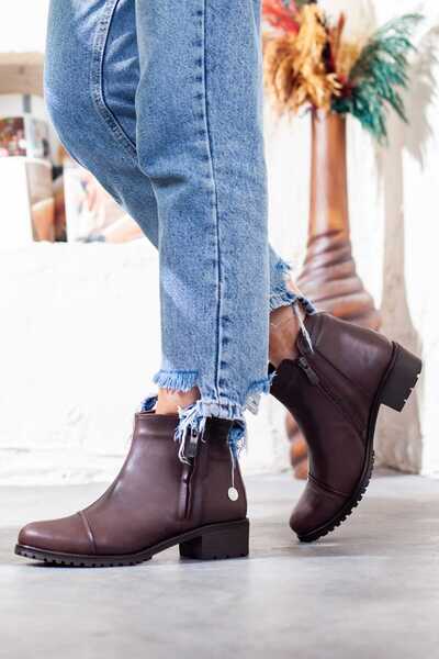 Adım Adım Mammamia Genuine Leather Women's Thick Heeled Boots