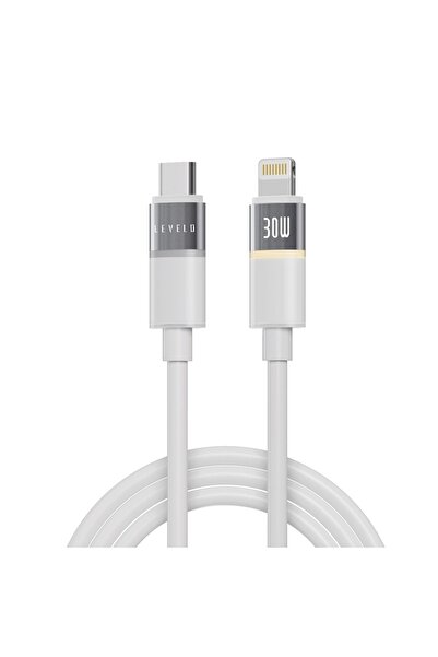 Levelo Luno USB-C to Lightning Cable, 30W Power Delivery, 1m, 480Mbps, Silicone, Lunar White