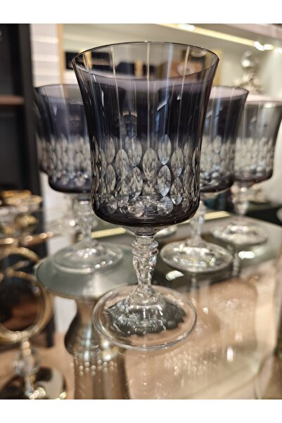 P&ORA PREMIUM KITCHEN PRODUCTS Smoked Crystal Cutting Footed Glass 250 Cc