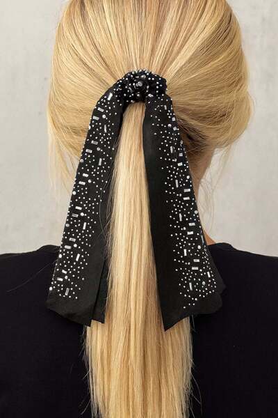 TAKIŞTIR Black Color Ribbon Figured Stone Bagel Buckle