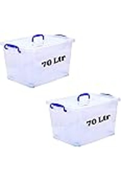 HIWARE صندوق تخزين بلاستيكي شفاف من STORAGE WORLD سعة 70 لترًا، قطعتان، بأغطي...