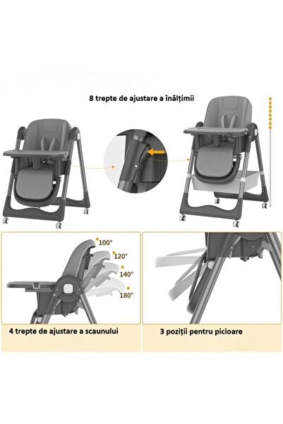 Flippy Παιδική Καρέκλα Τραπεζαρίας, Flippy, Πολυλειτουργική Σταθερή Ρυθμιζόμενη 100x50x80cm από 6 Μηνών Γκρι